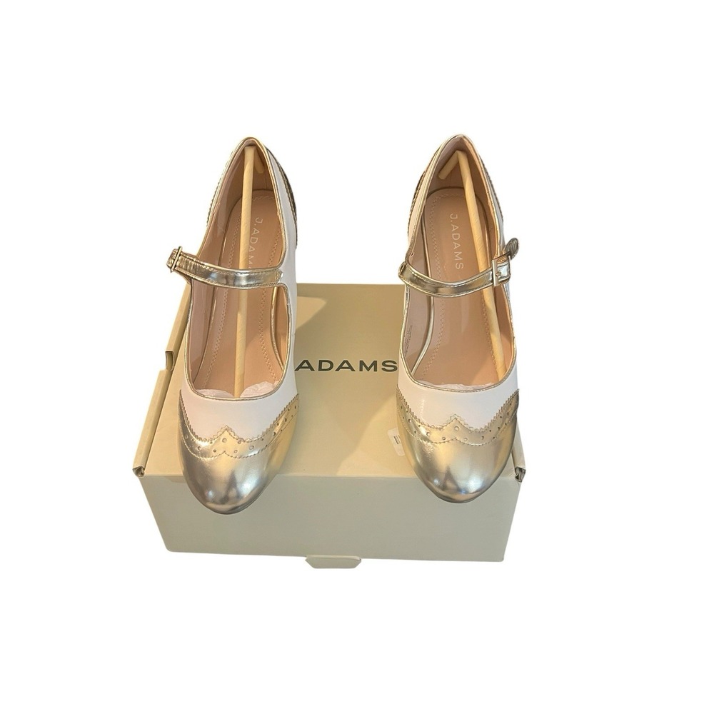 J Adams Kym Mary Jane Oxford Pumps Women Size 11 Metallic Gold & White